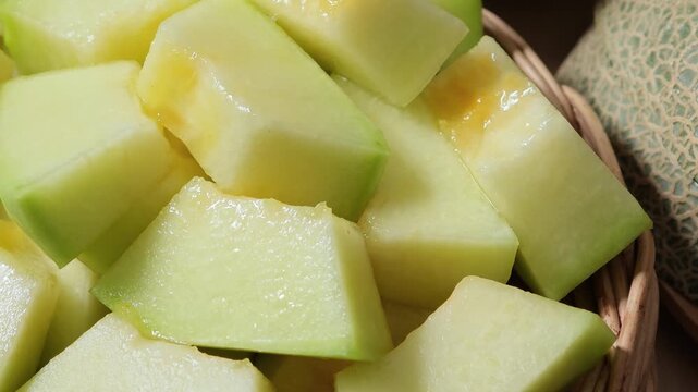 Close-up of a ripe green melon.	