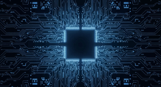 Central Microchip on Circuit Board.