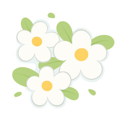 Cute white flower cluster with green leaf. Flat botanical vector illustration for spring design, nursery print, greeting card, sticker, wedding invitation and eco branding. © TatiaPro
