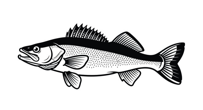 Black and White Walleye Fish Illustration pikeperch