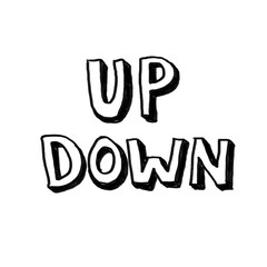 Up down typography &ndash; Hand drawn illustration, black pencil, transparent PNG, human made/no ai