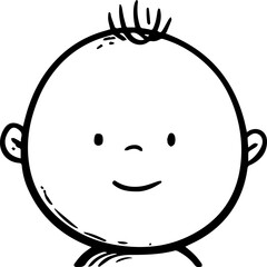 Obraz premium Simple black and white illustration of a happy cartoon boy smiling 