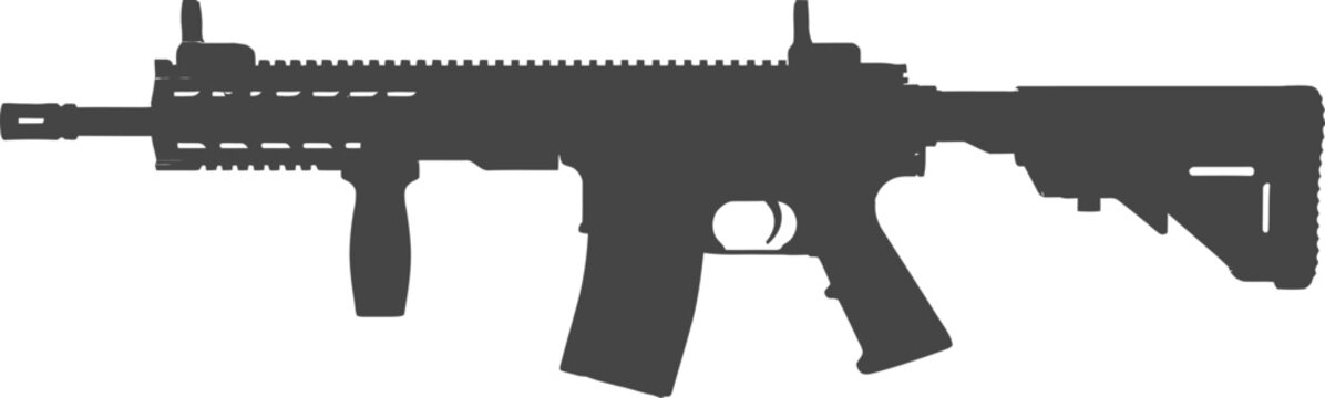 Rifle gun silhouette icon for military and tactical design, black vector illustration