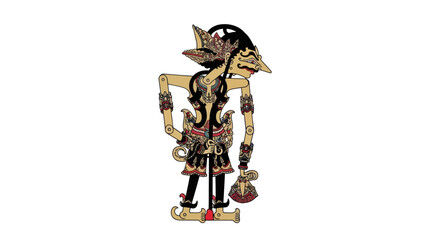 Traditional Indonesian Wayang Kulit Shadow Puppet with Intricate Details on White Background