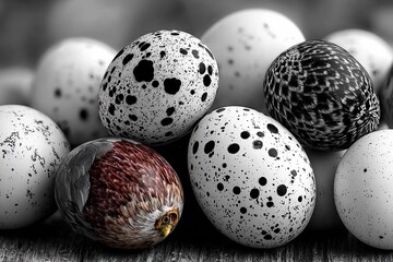 Obraz premium Unique White Eggs Showcasing Striking Optical Illusions and Patterns Generative AI
