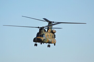こちらに向かって飛んでくる自衛隊の軍用ヘリコプター（army/navy/helicopter）