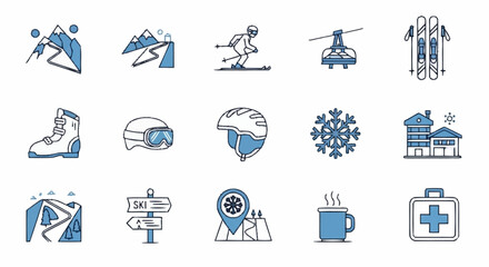 Fototapeta premium Collection of Various Blue Winter Sports Icons.