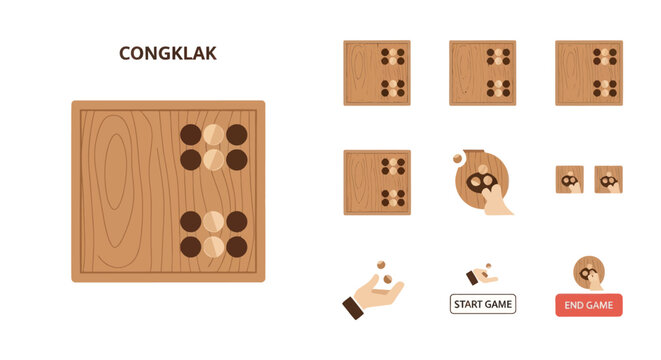 Congklak Game Board and Pieces - Traditional Indonesian Mancala Strategy Game