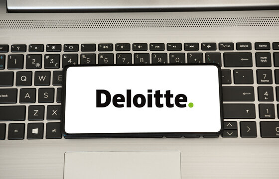 Deloitte logo on a smartphone screen. Link&ouml;ping, &Ouml;sterg&ouml;tland, Sweden. 03-04-2026.
