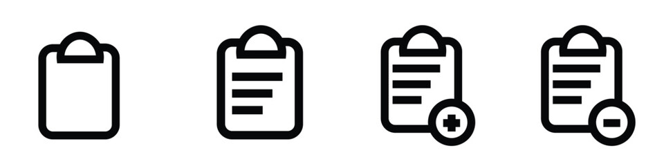 Fototapeta premium Clipboard icon set in modern vector style, checklist and document management symbols for task planning, office work and productivity design concepts