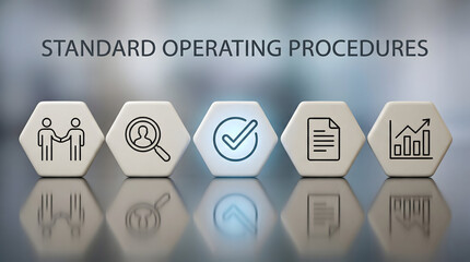 Standard Operating Procedures SOP White Hexagon Icons