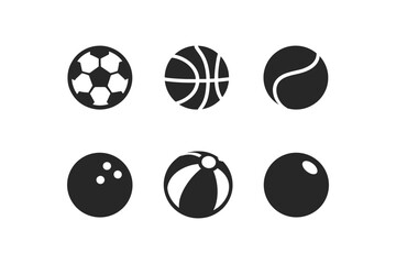Fototapeta premium Collection of six different sports balls icons on a white background