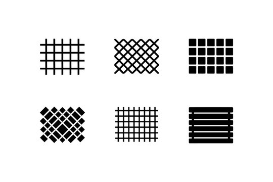 Collection of six different abstract geometric grid patterns and textures in black and white