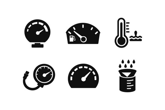 Collection of various gauge and measurement icons for automotive and industrial applications