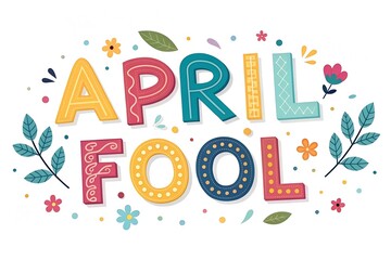 April Fool Colorful Typography Design with Decorative Floral Elements
