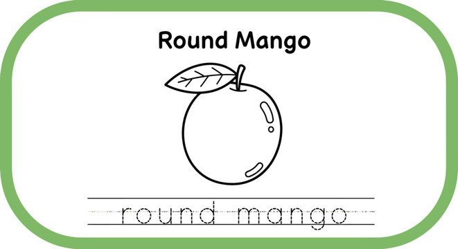 Round Mango Coloring Page for Kids: Learn Fruit Names