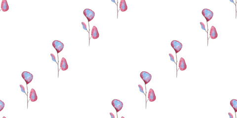 purple eucalyptus watercolor leaves on white background, hand drawn © elenaseiryk