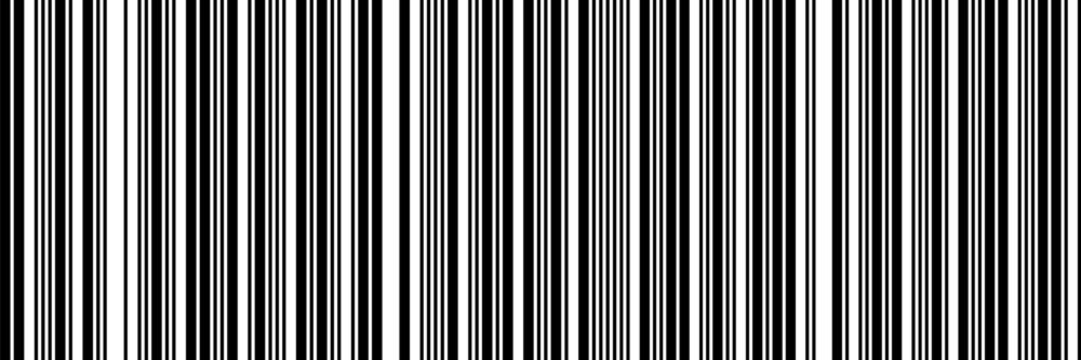 Barcode strip pattern of vertical black and white lines of varying widths vector background