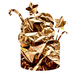 Gold foil cutout cupcake with star toppers on a transparent background