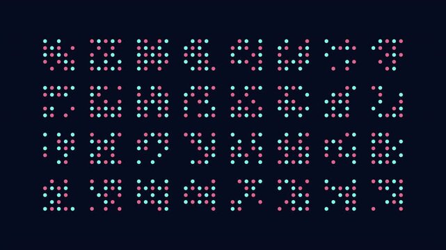 Abstract glowing dot matrix pattern animation on dark background, seamless grid