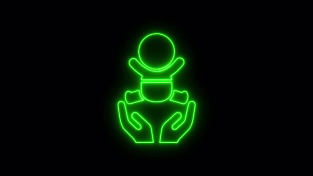 Baby care , toddler or infant care flat neon icon 4K video animation	