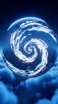 Mesmerizing vortex reflection captured within a crystal ball against a dramatic night sky with swirling clouds a captivating abstract image symbolizing change and cosmic wonder