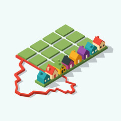 Colorful Houses on Green Solar Panels.