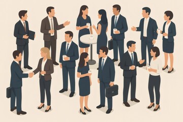 Fototapeta premium Business professionals engaging in discussions, shaking hands, and forming connections at a corporate networking gathering