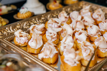 Catering platter serving appetizers with turkey and cheese