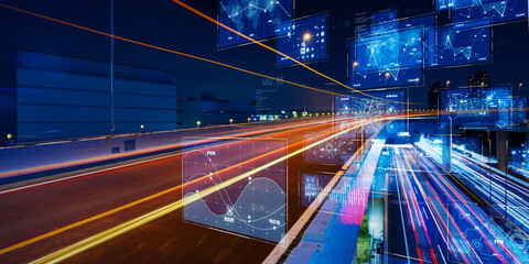都市の道路とデジタルテクノロジーのコンセプトイメージ