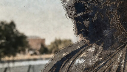 Statue classical with intricate details and weathered texture featuring sculpture, monument, figurative with art and historical elements for bronze,