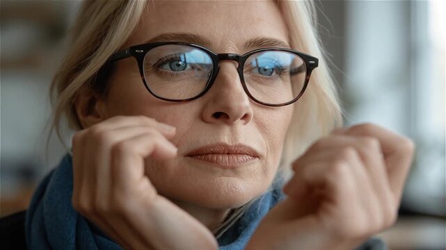 Mujer madura  con las manos apoyadas en el rostro