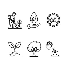 Illustrating environmental care, growth, and sustainability with a collection of clean, modern icons for eco-conscious projects.