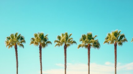 Obraz premium Tropical Palm Trees Against Turquoise Blue Sky