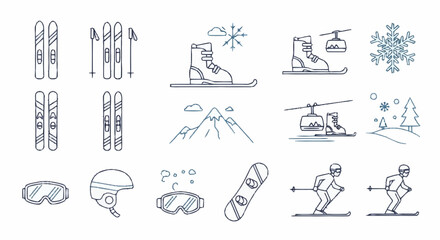 Fototapeta premium Skiing and Snowboarding Icons Set Illustration.