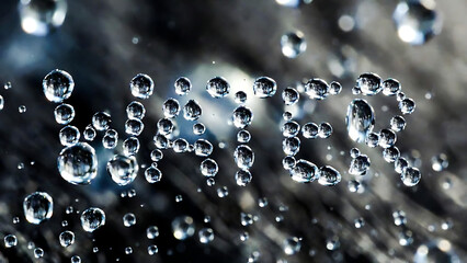 Water droplets on surface with reflection and refraction effects featuring transparency, clear, liquid with bubble and sphere elements for round,
