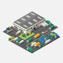 Obraz premium 3D Warehouse with Trucks and Containers.