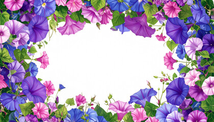 朝顔の花で囲んだ飾りフレーム　コピースペース