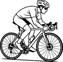 Naklejka premium Black and white outline professional vector illustration of cycling sport silhouette, ideal for logo, poster, branding, web, print, sports event use.