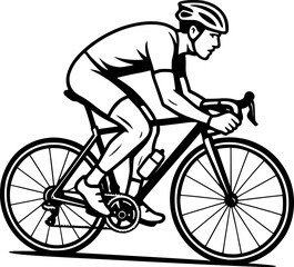 Naklejka premium Black and white outline professional vector illustration of cycling sport silhouette, ideal for logo, poster, branding, web, print, sports event use.