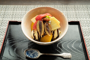 古民家カフェならのき　ミニどら焼き付きならのきパフェ