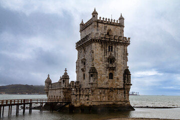Fototapeta premium Exquisite 16th Century Manueline Ornamentation of the Belem Tower Fortress, Lisbon, Portugal