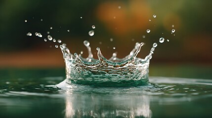 Water splash creating a crown-like formation with water drops