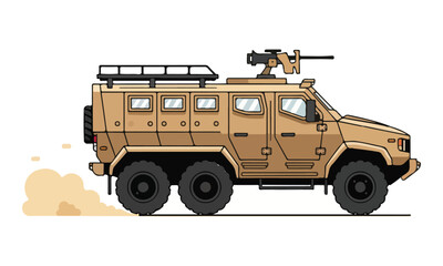 Obraz premium Armored Military Vehicle Driving Kicking Up Dust Illustration