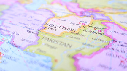 Naklejka premium Afghanistan and Pakistan on World Map - Kabul and Islamabad