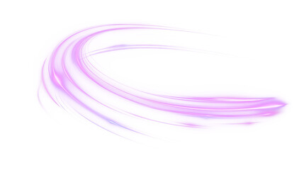 Purple neon glow swoosh with smooth curved light trails and bright highlights, isolated PNG overlay for motion, energy, futuristic and tech designs, transparent background. © SERHII