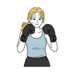ボクシンググローブをつけた女性のイラスト