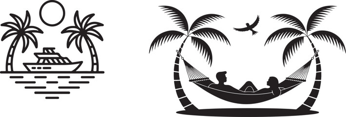 Tropical island scene with hammock and palm trees © Creative Studio 