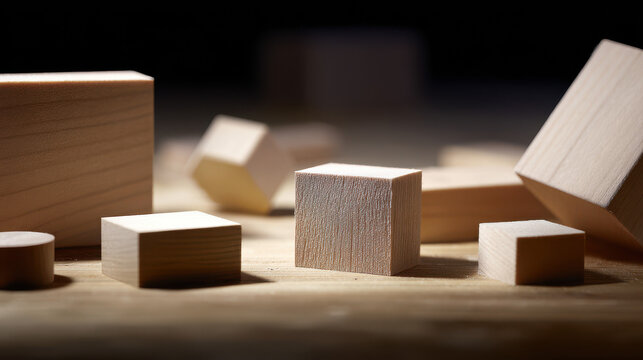 Geometric arrangement of precision-cut balsa wood pieces, showcasing craftsmanship and texture. safety posters.