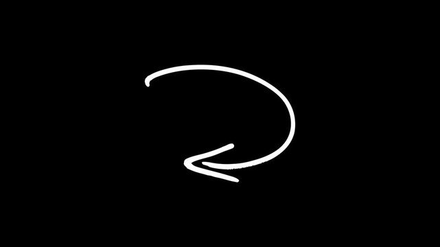 Hand-drawn White marker Arrow animation on a transparent background, hand-drawn arrow graphic animation. Alpha channel.